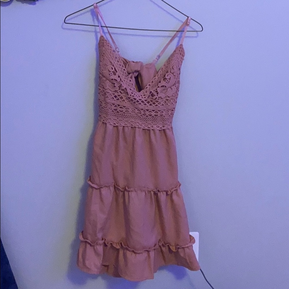 Pink Lace Tie Up Dress